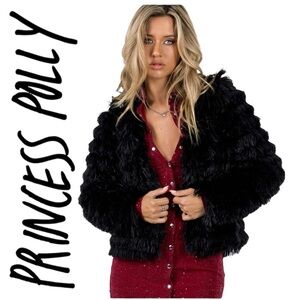 Princess Polly Faux Fur Black Jacket Size 8